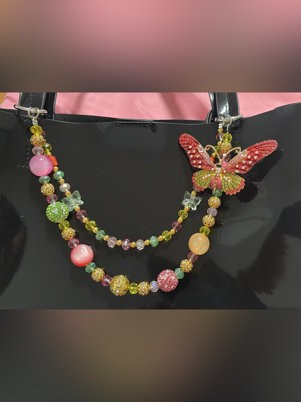 Multicolor Butterfly Beaded Bag Charm